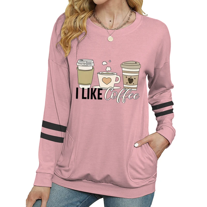 I Love Coffee T-shirt grafiche Camicia a maniche lunghe da donna per gli amanti del caffè Top classici essenziali Coffee Party Fashion Tees Tops