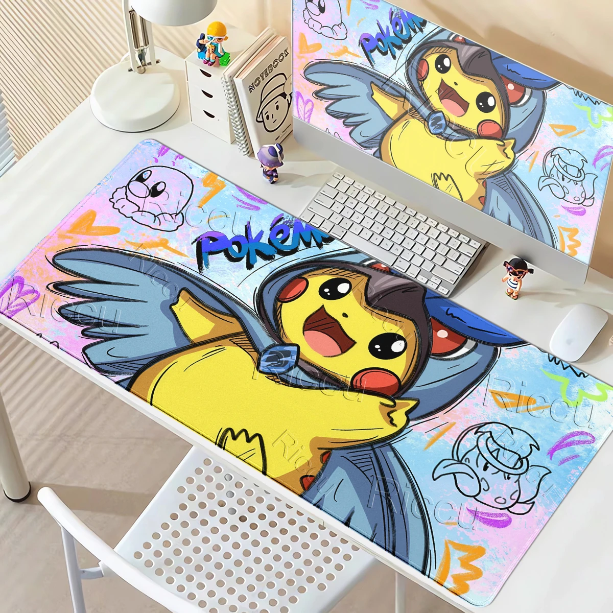 Anime Mouse Pads HD Computer Keyboard Gaming Pokemon Abstraction Office Accessories Anti-slip Cute P-pikachu Large Extended Pads