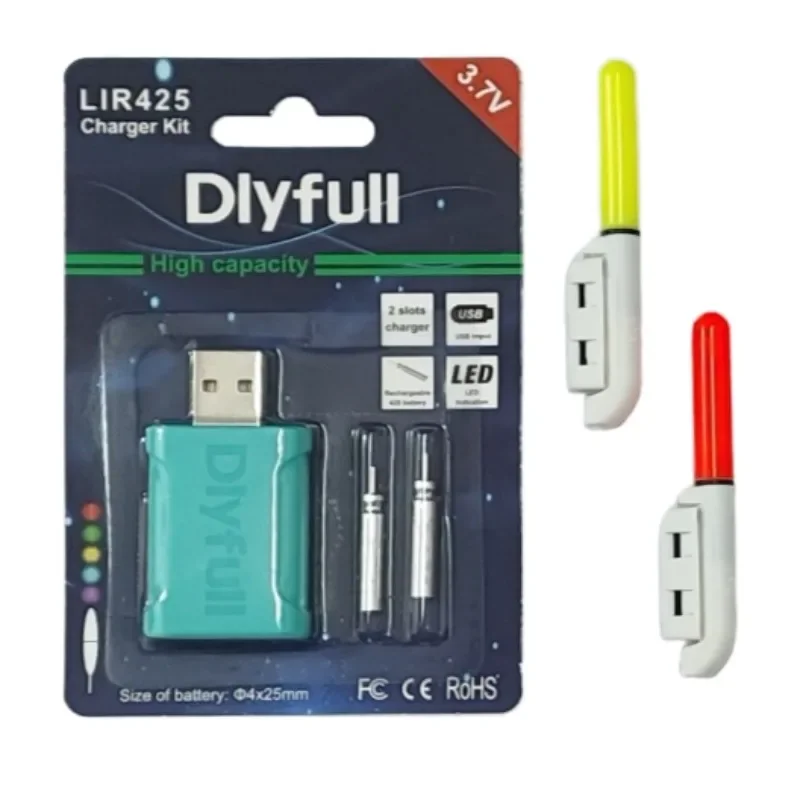 2pcs fishing light sticks&2 Rechargeable CR425 lithium batteries & chargers,illuminated float lights for night fishing equipment