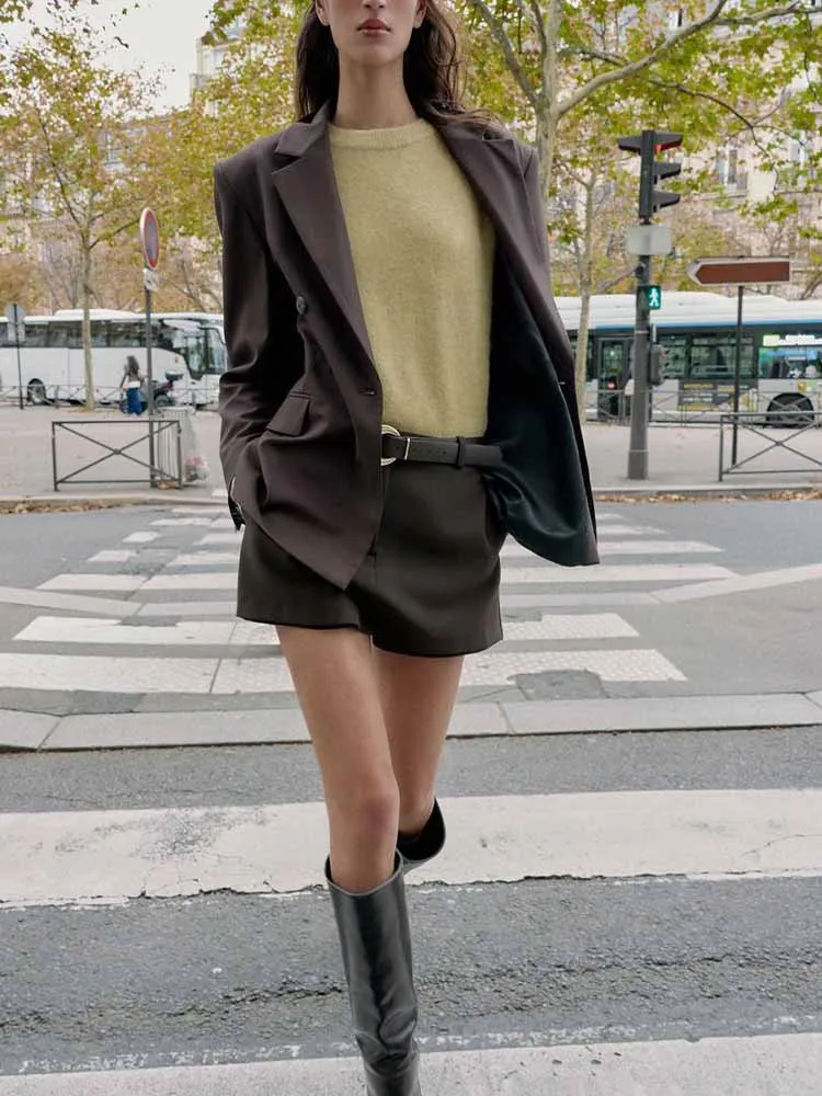 

Новый зимний женский двубортный пиджак с длинными рукавами в европейском и американском стиле, подплечники и брюки