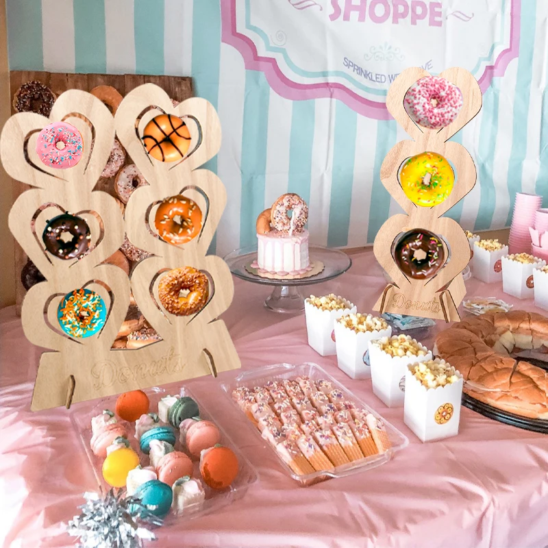 

1pcs Heart Shape Wooden Donut Stand Display Boards Table Decor Wedding Birthday Party Baby Shower Decoration Dessert Sweet Racks