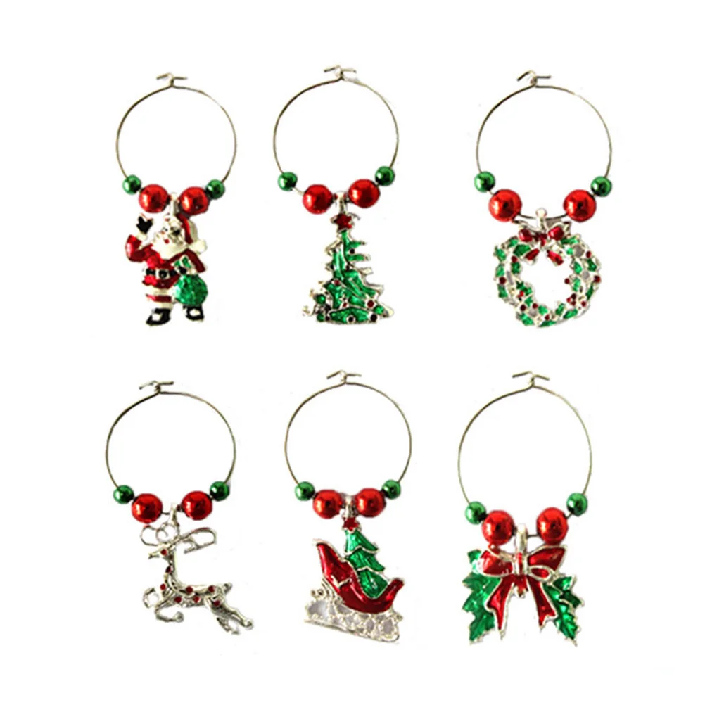 

6pcs Christmas Glass Charms Premium Alloy Wine Glass Rings Drink Markers For Parties Celebrations Holiday Gifts