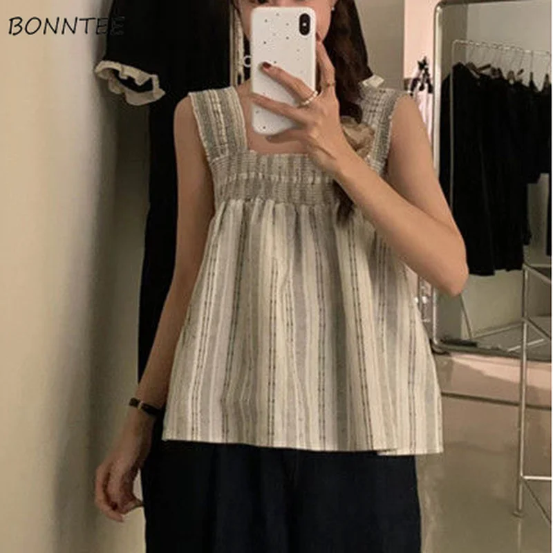 Camisole Women Preppy Style Lovely Vintage Baggy Ladies Sleeveless Simple College Dating Harajuku Holiday Sweet Basic Y2k Tops