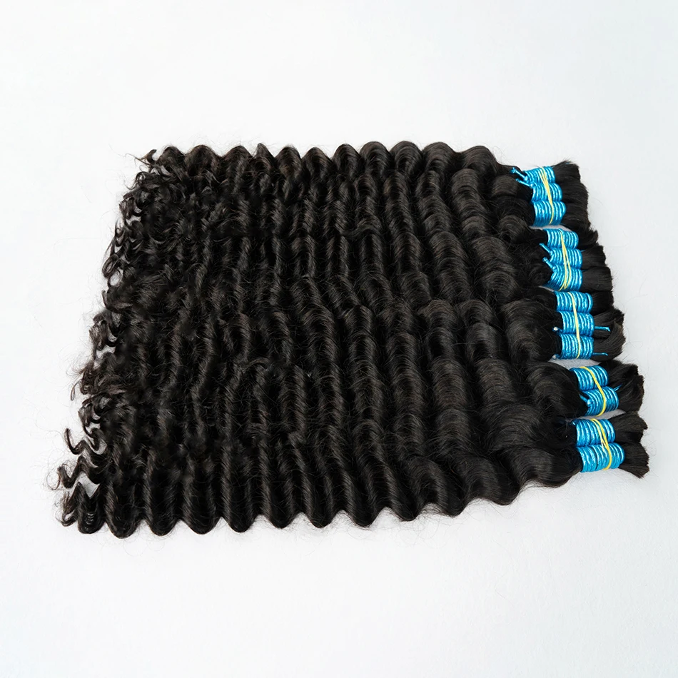 自然な黒色の人毛ブレードヘアエクステ、ディープウェーブ、編み込み用バルク、ウェフトなし、ディープカーリーブレードヘア、ボヘミアンブレード用、バージンヘア