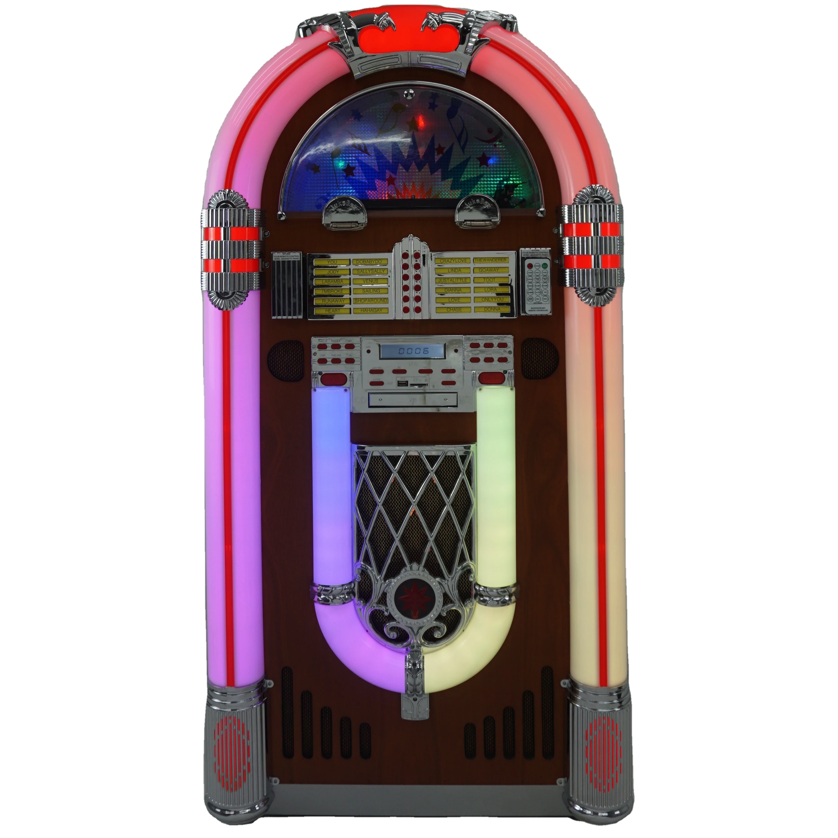 American Retro Style Digital Jukebox with Vinyl Record Player CD/USB/SD/ Remote Control-Full-size Vintage Jukebox