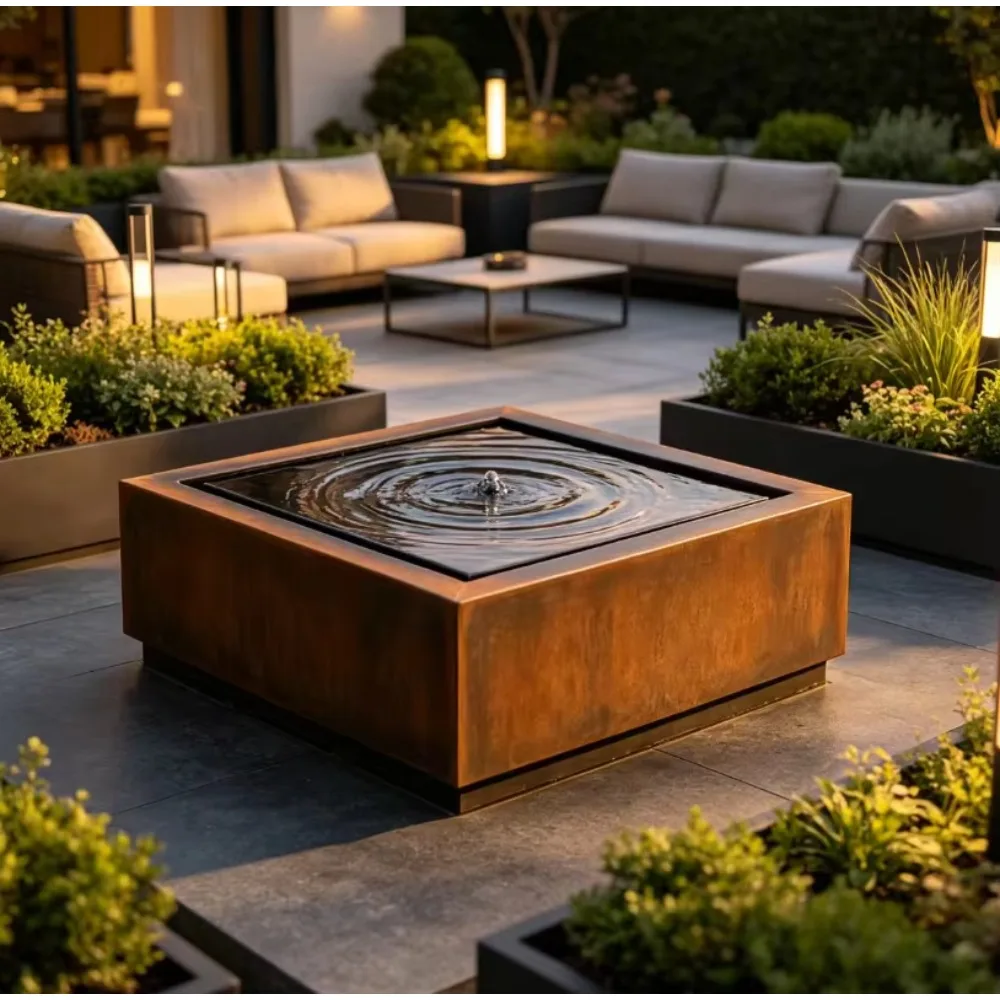 Weather resistant steel waterfall fountain - durable, fire-resistant, and environmentally friendly outdoor garden decoration