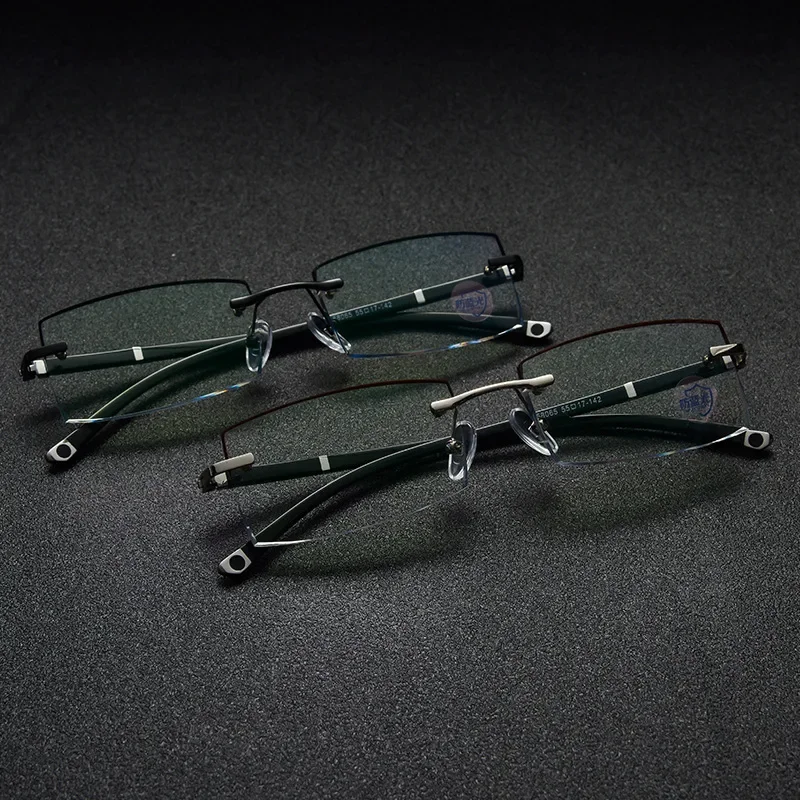 Eyewear Prescription Black Decorative Stones Rimless Eyeglasses Myopia Frame Glasses Diamond Men Anti-Blue Light