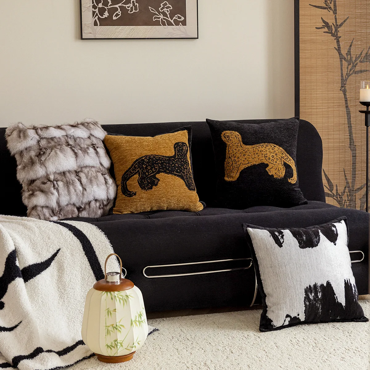 

Medieval light luxury sofa pillow cover new Chinese modern simple model room decorative pillow bedside cushion backrest