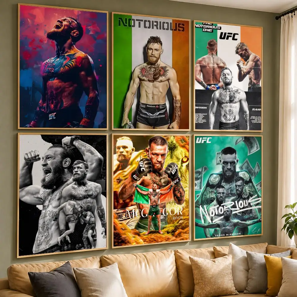 Famous Fighter C-Conor McGregorS Poster Vintage Retro Anime Poster Stickers Peel and Stick Wall Art Home Decor