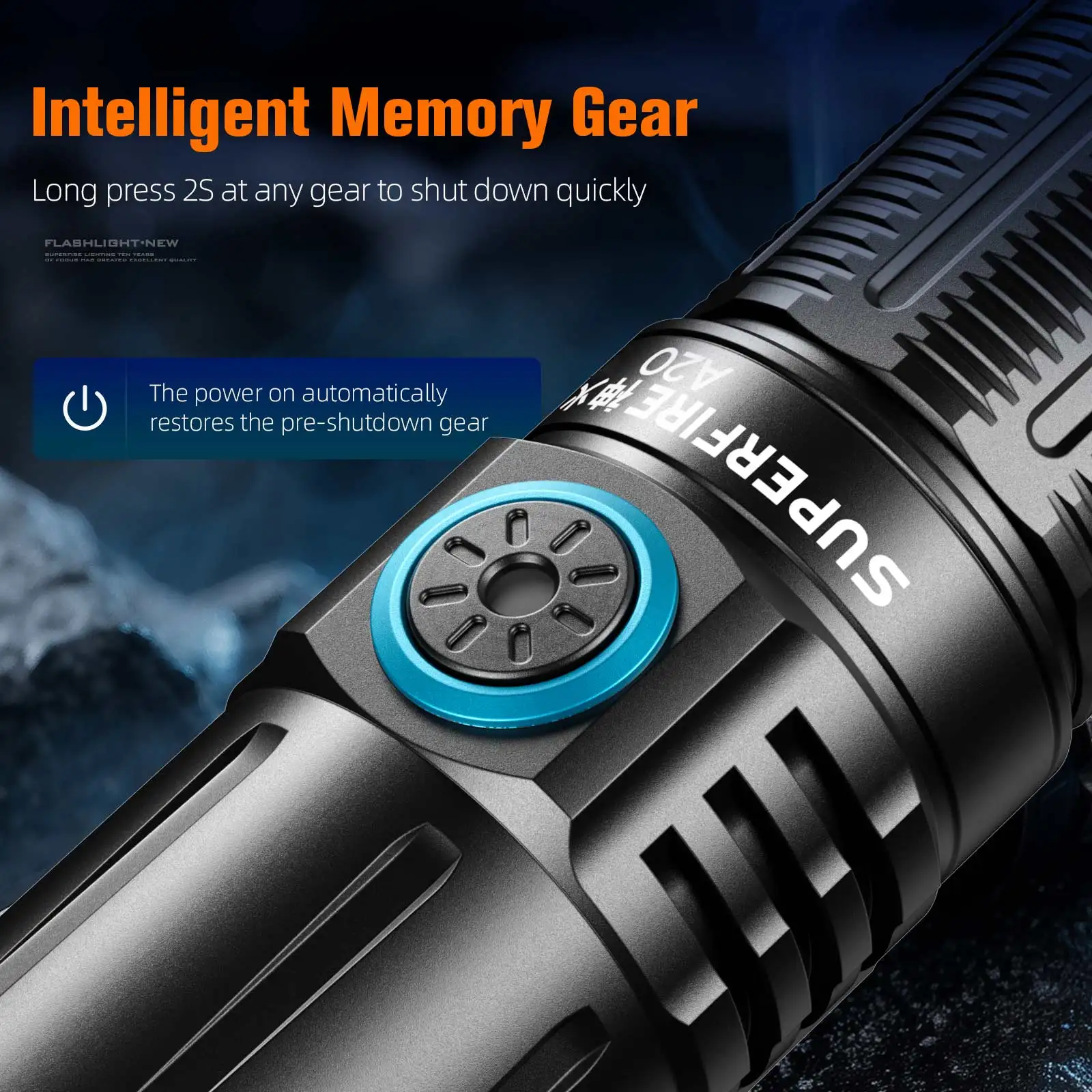 Latest SUPERFIRE A20 Powerful EDC Flashlight Waterproof  Torch 1700m Spotlight USB Rechargeable 5 Modes Outdoor Lantern