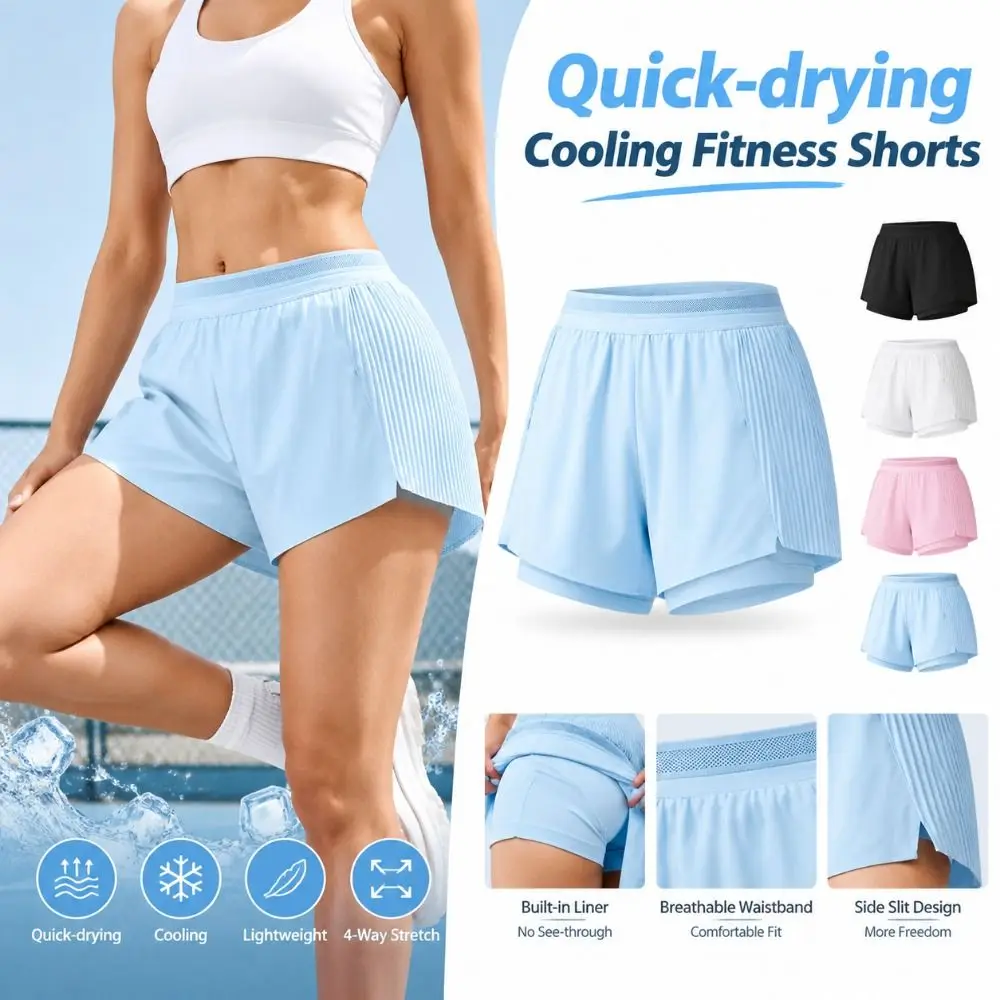 Three-quarter Length Fitness Shorts Hidden Pocket Cooling Tennis Yoga Pants Breathable Quick-drying Sports Shorts For Women