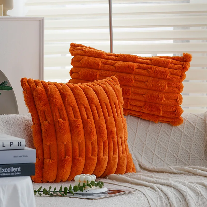 Soft Plush Throw Pillow Cover Thick Straight Striped Pillowcase Living Room Sofa Cushion  Cover Soft Decoration