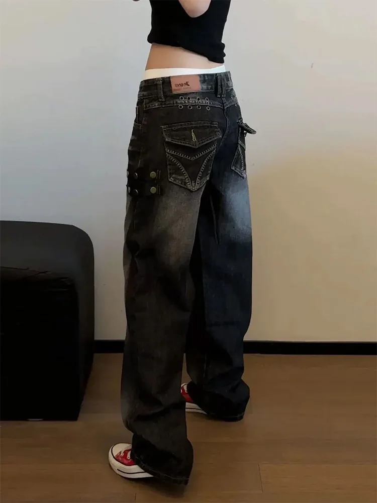 

Джинсы женские в американском стиле, субкультурные, из плотного денима, летние, винтажные, с индивидуальным дизайном, прямые, в пол, для создания яркого образа.