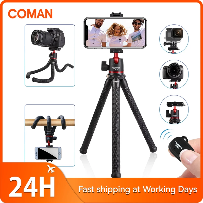 COMAN MT-35 Elastyczny statyw do aparatu Ukryty statyw do telefonu z zimną stopką Statyw do smartfona DSLR do iPhone\'a 15 Pro Max Samsung