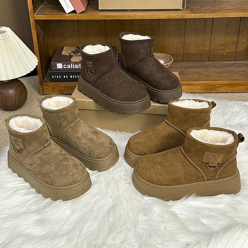 

Women's Winter Fleece-Lined Short Boots, Fashionable Slip-On Thickened Warm Outdoor Short Boots, Solid Color Round-Toe Platform Shoes with Cloth Insoles and Pvc Soles, Winter Fashionable Warm Slip-On Short Boots, Cotton Shoes, Women's Snow Boots