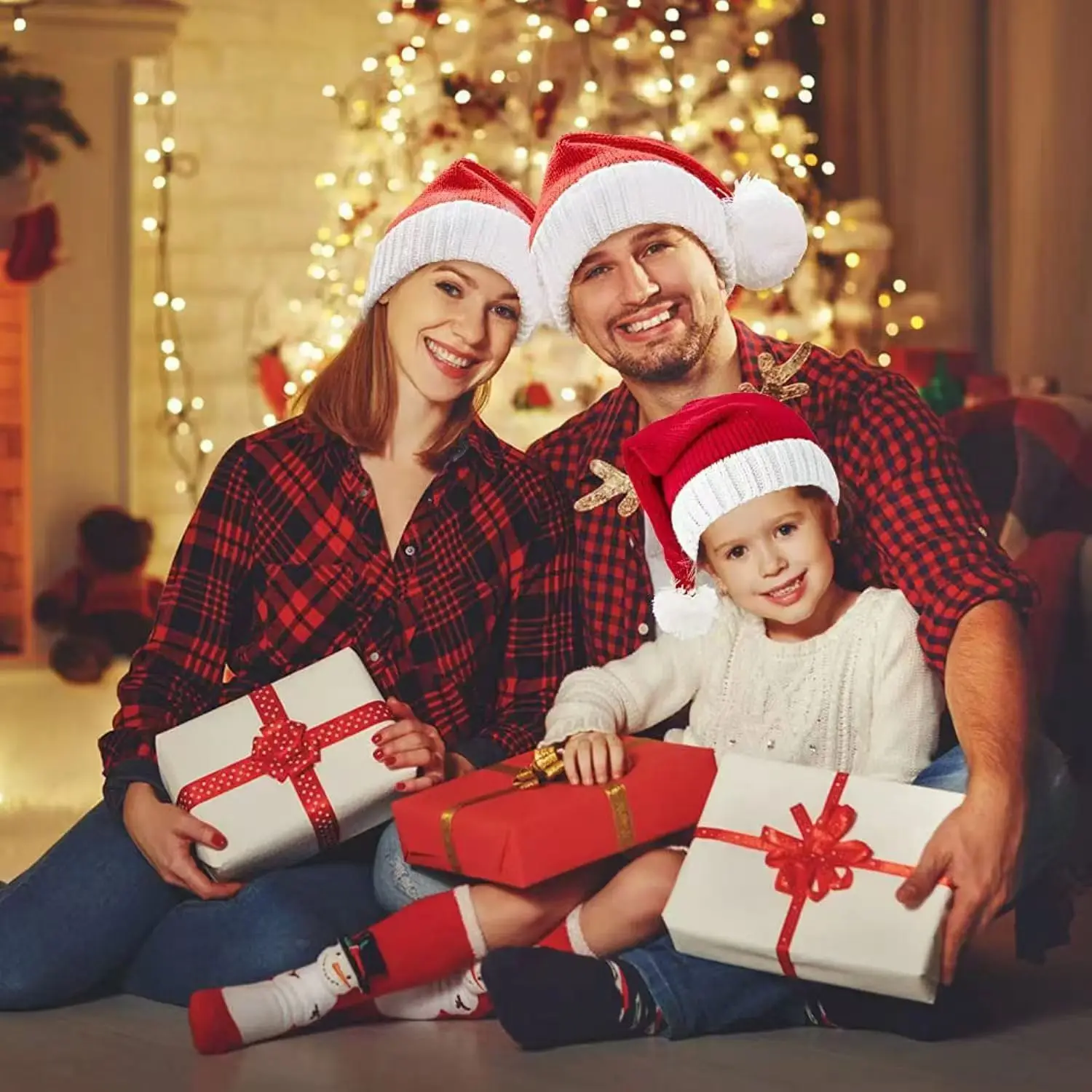 قبعة عيد الميلاد المحبوكة للبالغين والأطفال، دعامة التقاط الصور في عطلة الشتاء، ديكور حفلات عيد الميلاد، إكسسوار أزياء عيد الميلاد