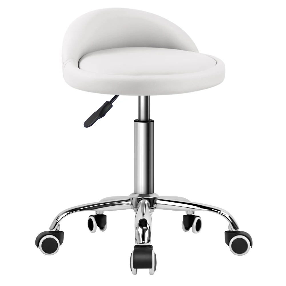 KKTONER PU Leather Round Rolling Stool with Back Rest Height Adjustable Swivel Drafting Work SPA Task Chair Bar Stool