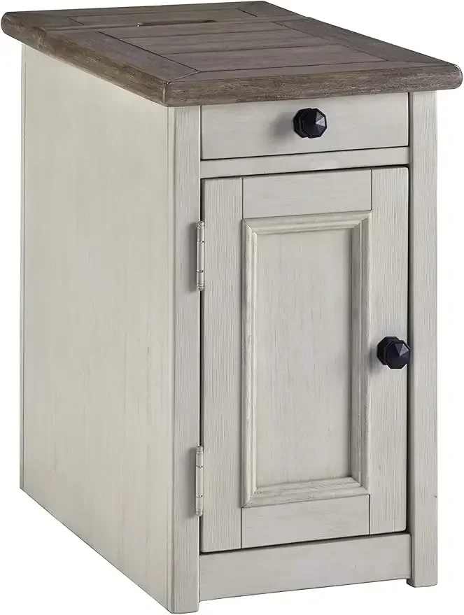 

Hot SalesFarmhouse Chair Side End Table With Outlets And USB Ports, Antique Cream