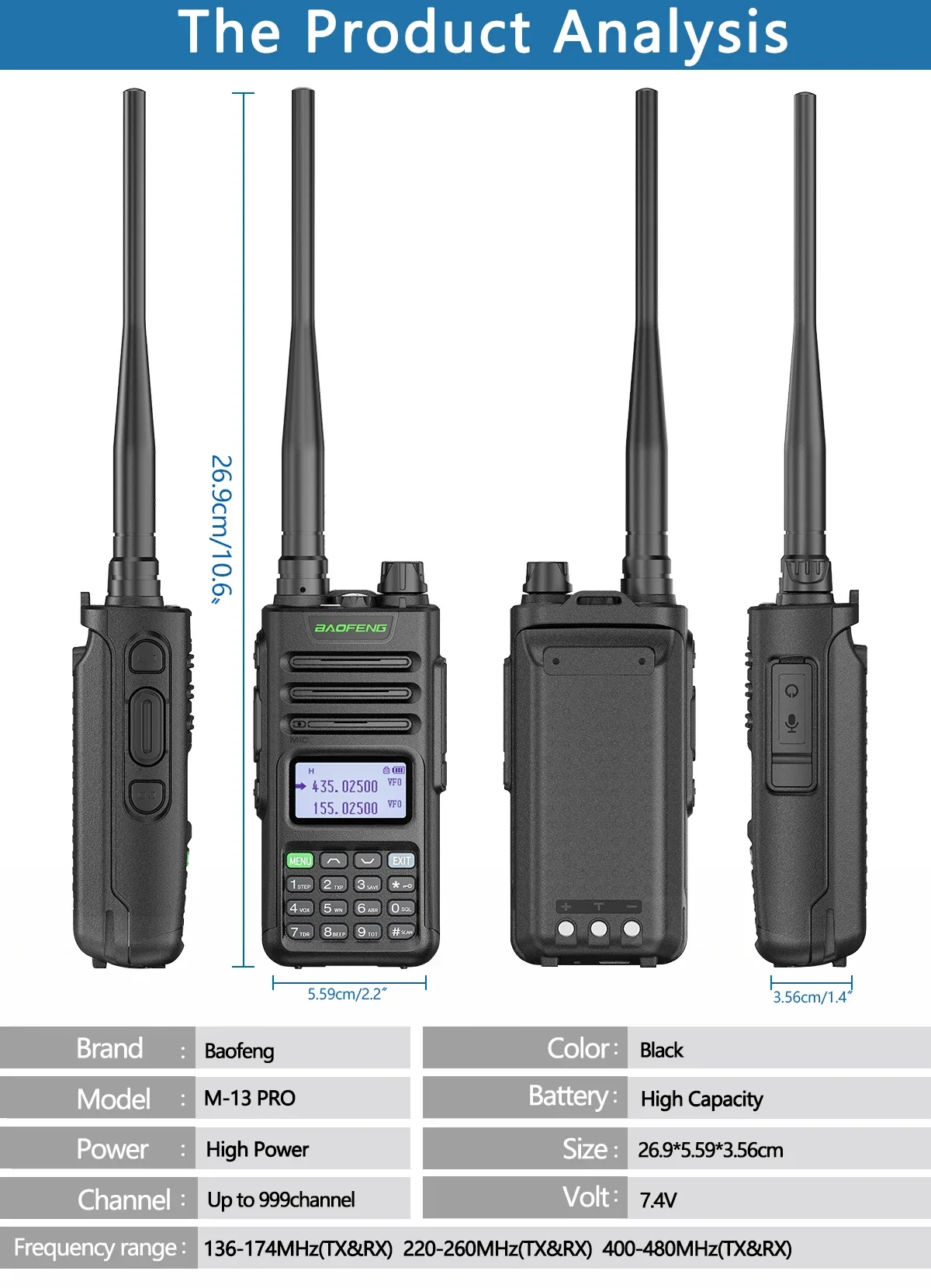 BaoFeng M-13 Pro Walkie Talkie Long Range Wireless Copy Frequency Air Band Type-C Charger High Power K5 Ham Two Way Radio