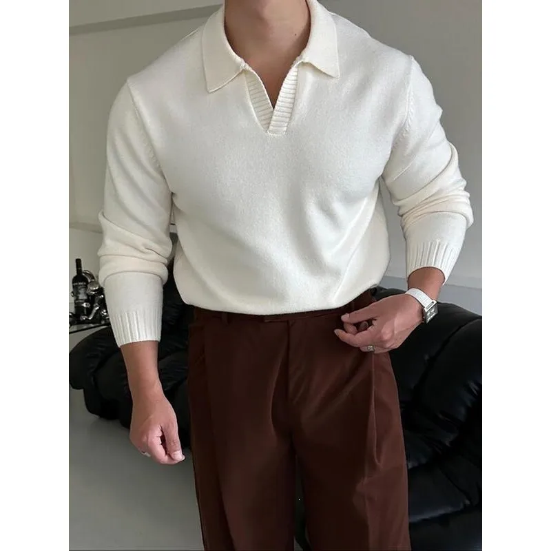 

Collar Knit Sweater Men Turn-down Collar Knitted Sweater Cross-Border Neck Knitwear Spring 2026 Non-Shrinking Fabric