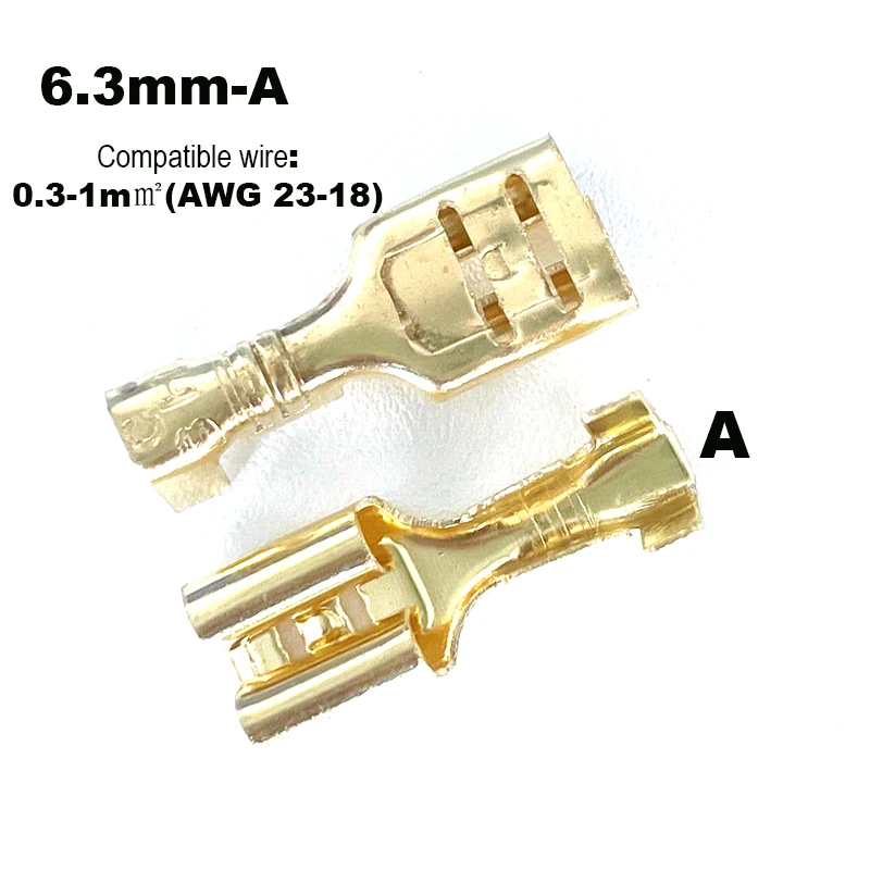 50/100/200/500 Pcs DJ622-D6.3B /A/B/C/D 0.3-4mm2 Quick Splice 6.3mm Female Wire Spade Connector 6.3 Wire Crimp Terminal