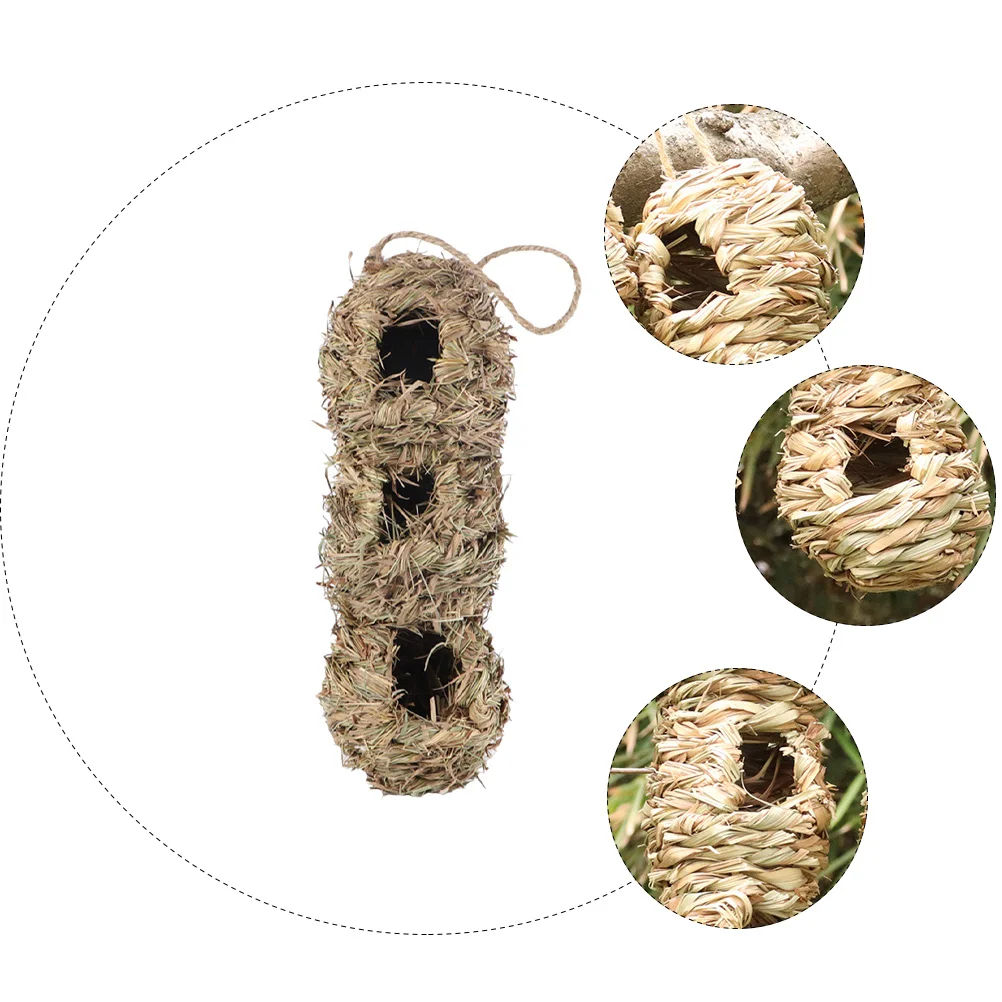 

Straw Woven Nest Outdoor Hanging Durable Three Hole Design Small Birds Outdoor Pet Bird Nest Breeding Pet Supplies