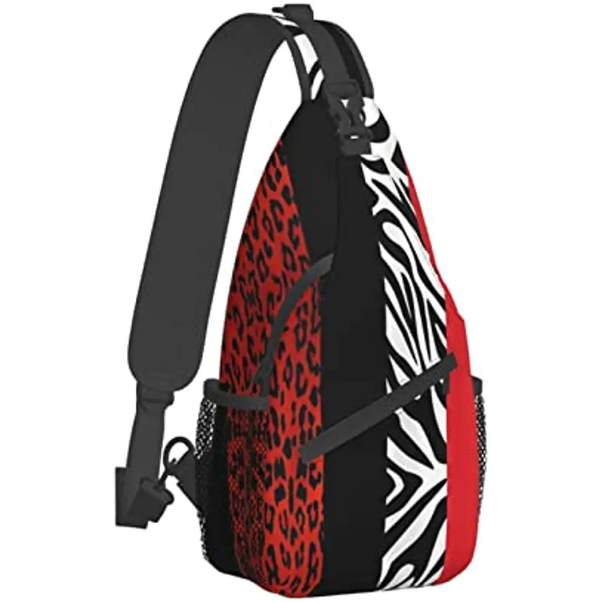 Red Leopard and Zebra Animal Cross Chest Bag Diagonally Sling Backpack Travel Hiking Cycling Bag Crossbody Shoulder Bag Casual