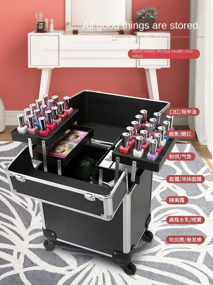 Professional cosmetic case, tie rod and makeup artist, portable, large-capacity door with lock, manicure.