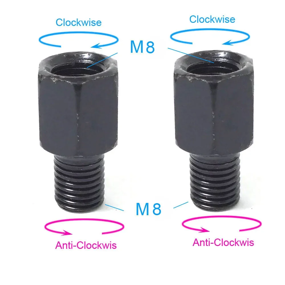 1 Paar schwarze Motorrad-Spiegeladapter M10 10 mm M8 8 mm Rückspiegel Umwandlungsschraube im Uhrzeigersinn Anti-Uhr Rechts-Links-Gewinde