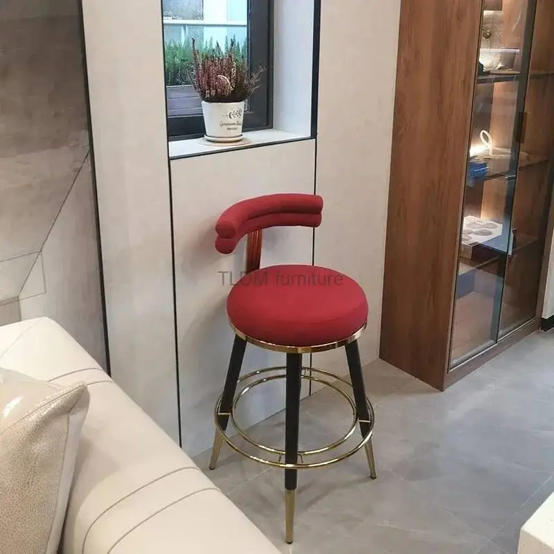 

Steel Luxury Chair Italian Rotating Stainless Bar Fabric High-foot Bar Chairs for Kitchen Modern Minimalist Home Back Bar Stools