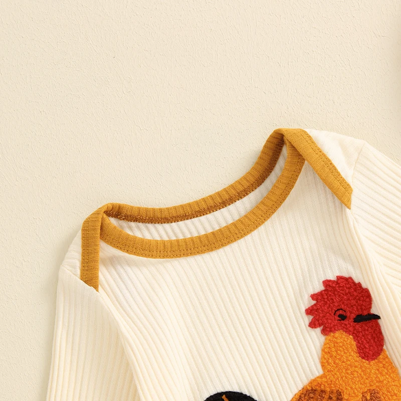 Newborn Boy Girl Outfits Rib Knit Romper Long Sleeve Farm Chicken Bodysuit 0 3 6 9 12 Months Netural Baby Clothes