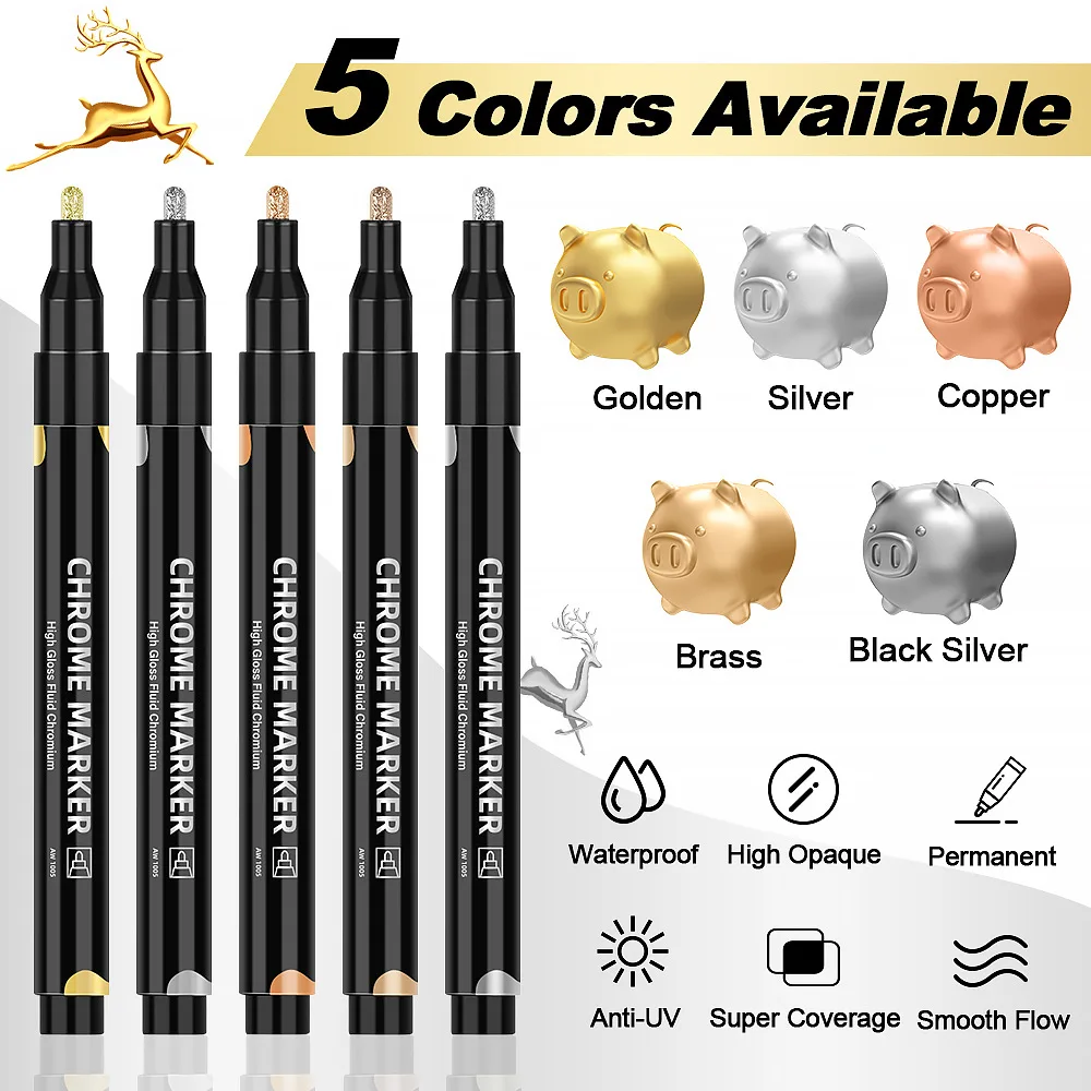 

1 Pc Mirror Chrome Metallic Markers, Waterproof Paint Repair,For Rock Ceramic Glass Metallic 2mm Nib, Painting DIY Craft