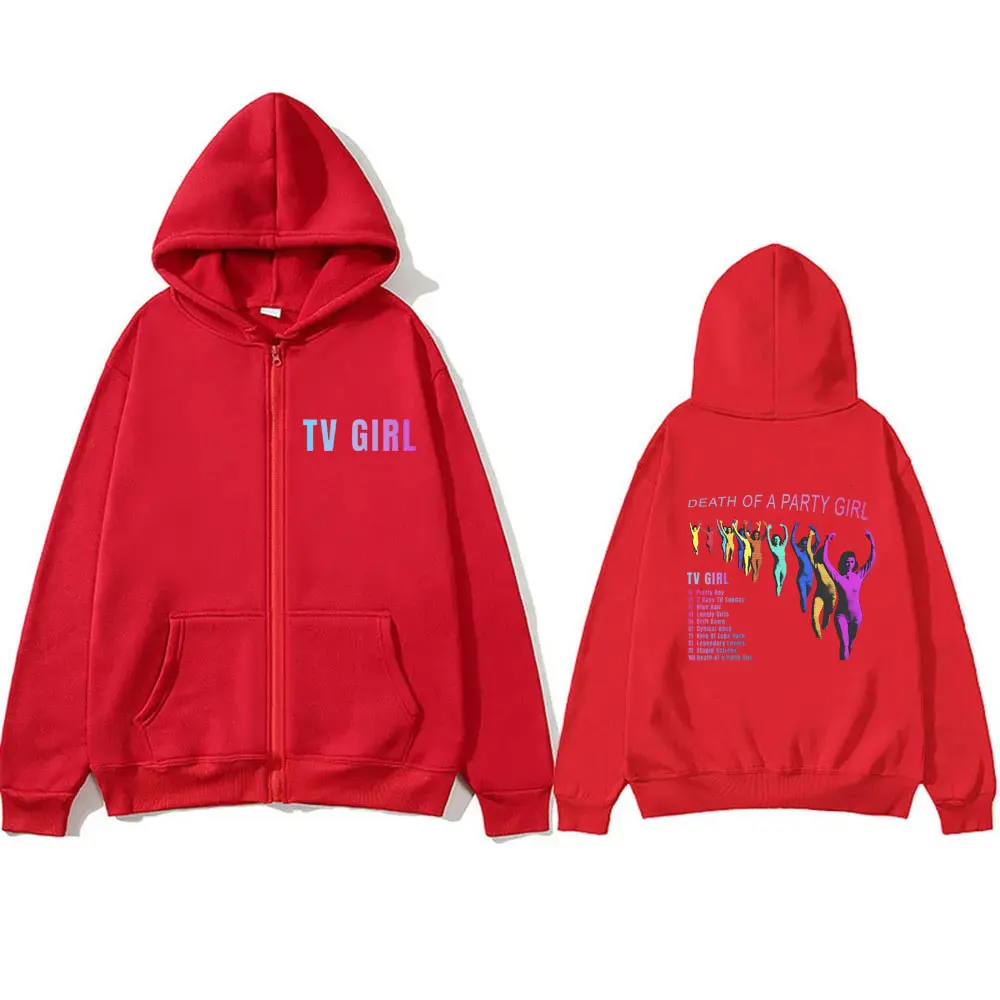 Fashion TV Girl Death of A Party Girl Graphic Zipper Hoodie Men Women Fashion Oversized Zip Up Sweatshirt Unisex Fleece Jacket
