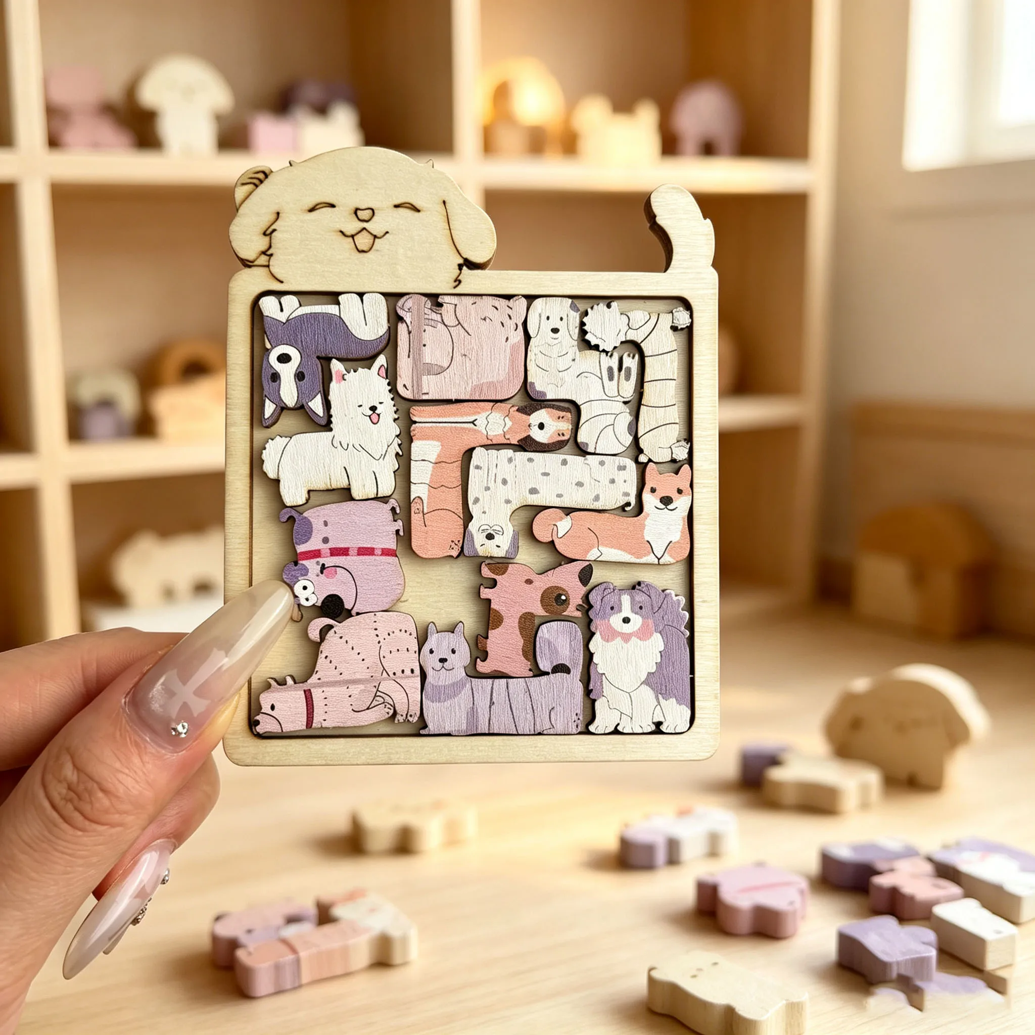 Wooden Puzzle Unique Puzzle with Cats Logic Training Brain Teaser Gift for Cat Lovers