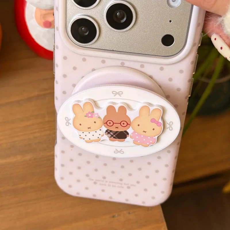

Luxury Pink Polka Dots Cute Miffy Magsafe Wireless Charge Phone Case For iPhone 16 15 14 13 17 Pro Max Miffy Magnetic Cover﻿﻿