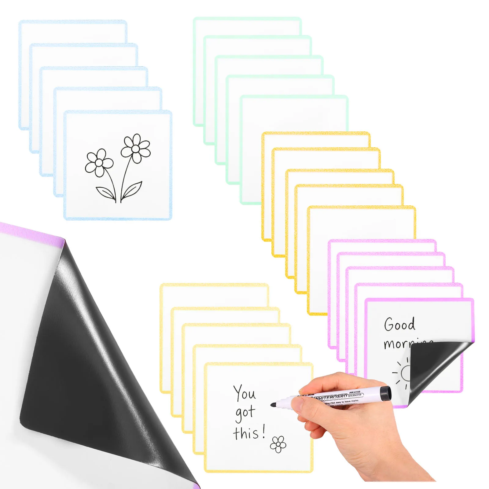 30Pcs Magnetic Dry Erase Label Reusable Magnet Fridge Whiteboard Sticker for Reminder To Do List Home Office Organization with 1