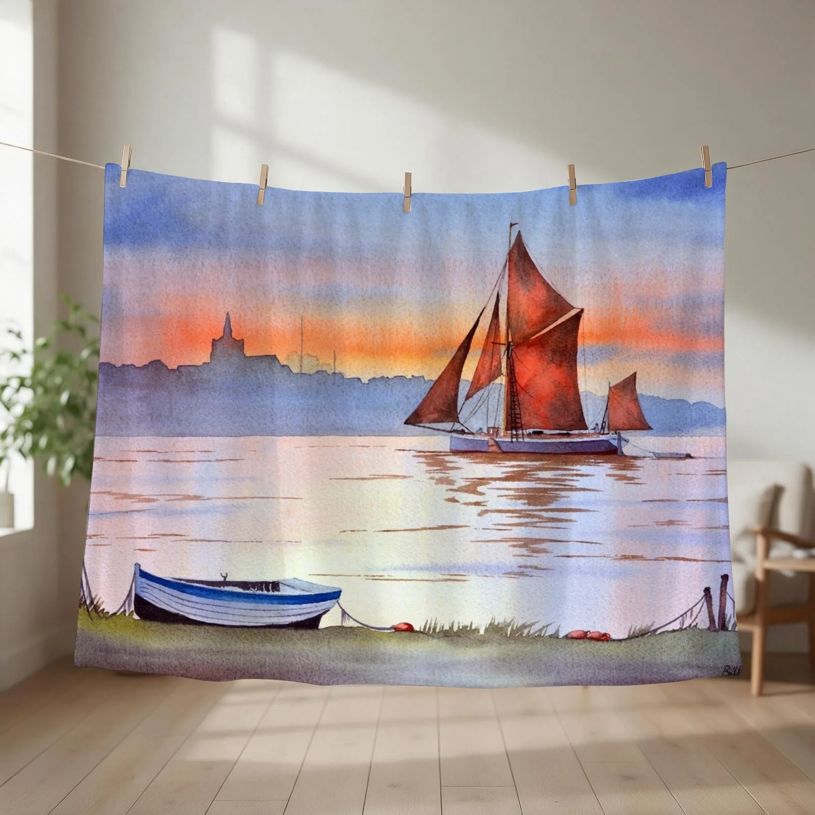 Thames Barge At Maldon Essex England Throw Blanket Camping Polar Bed Plaid Blankets