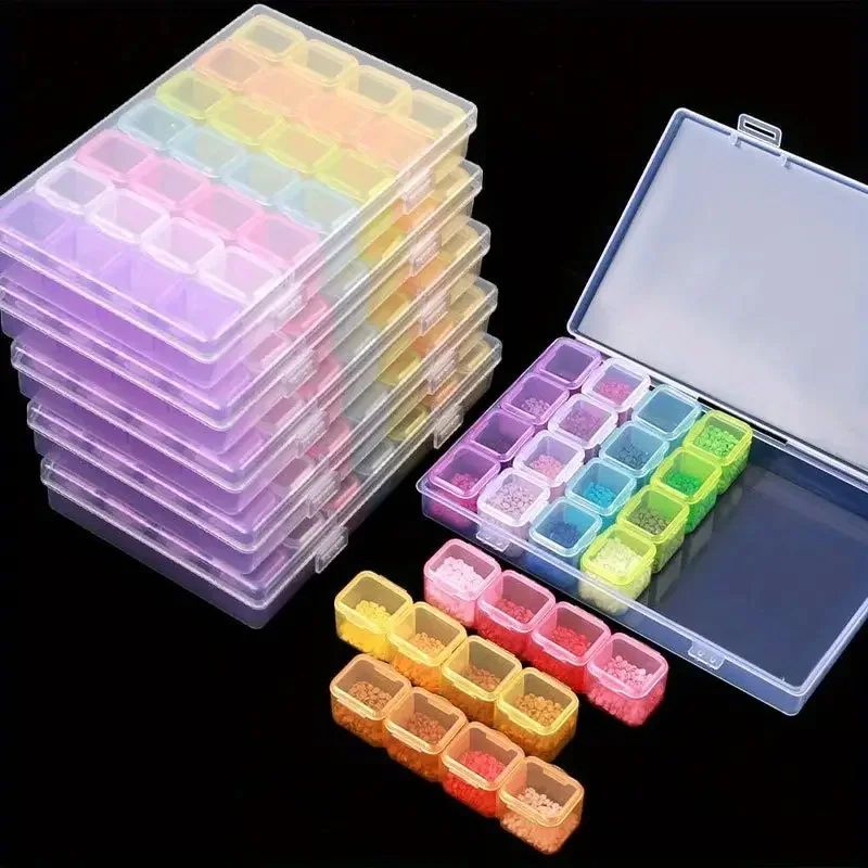 Caja de almacenamiento de cuentas de pintura de diamantes DIY, organizador de cristal bordado de diamantes de imitación, contenedor ajustable, 28 rejillas