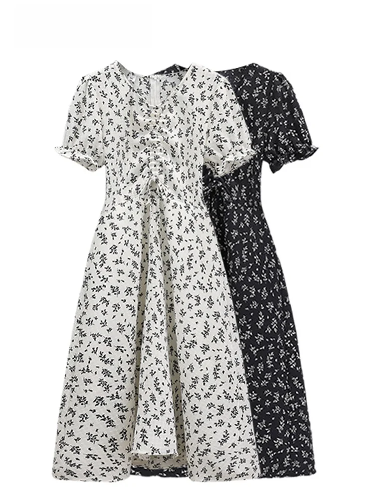 

plus Size Floral Print Summer Dress Women's A-Line Skirt Slimming Waist Design Comfortable Casual Commute Style Korean Fashion