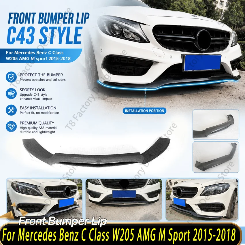 

For Mercedes Benz C Class W205 AMG M Sport 2015-2018 Refit C43 Style Front Bumper Lip Splitter Spoiler Diffuser Body Kit Tuning