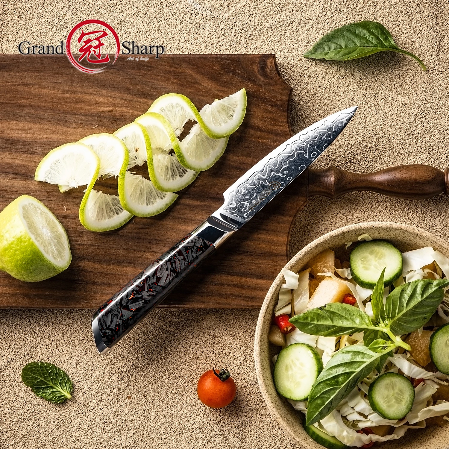 Grandsharp 4''Paring Knife 129 Layer Damascus Steel 10Cr15MoV Core Razor Edge For Hulling And Peeling Fruits Kitchen Knife