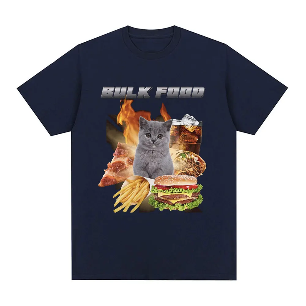 Bulk Food Cat Lover Fans Meme Graphic T-Shirt Men Clothing Vintage Hip Hop Short Sleeve T Shirt Cotton Casual Oversized T-shirts