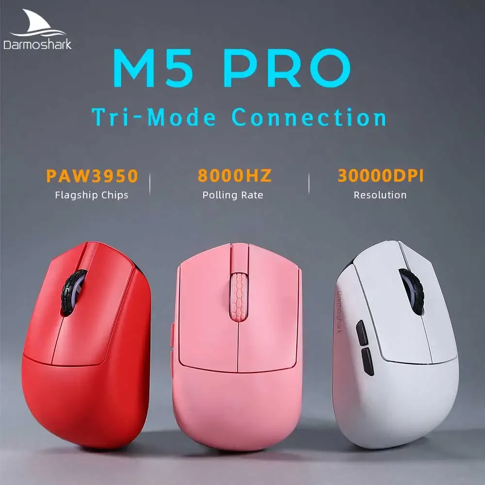 Darmoshark-M5PRO Wireless Bluetooth Gaming Mouse, Optical Mouse for Laptop Computer, 8Khz Polling Rate, PAM3950, 30000DPI