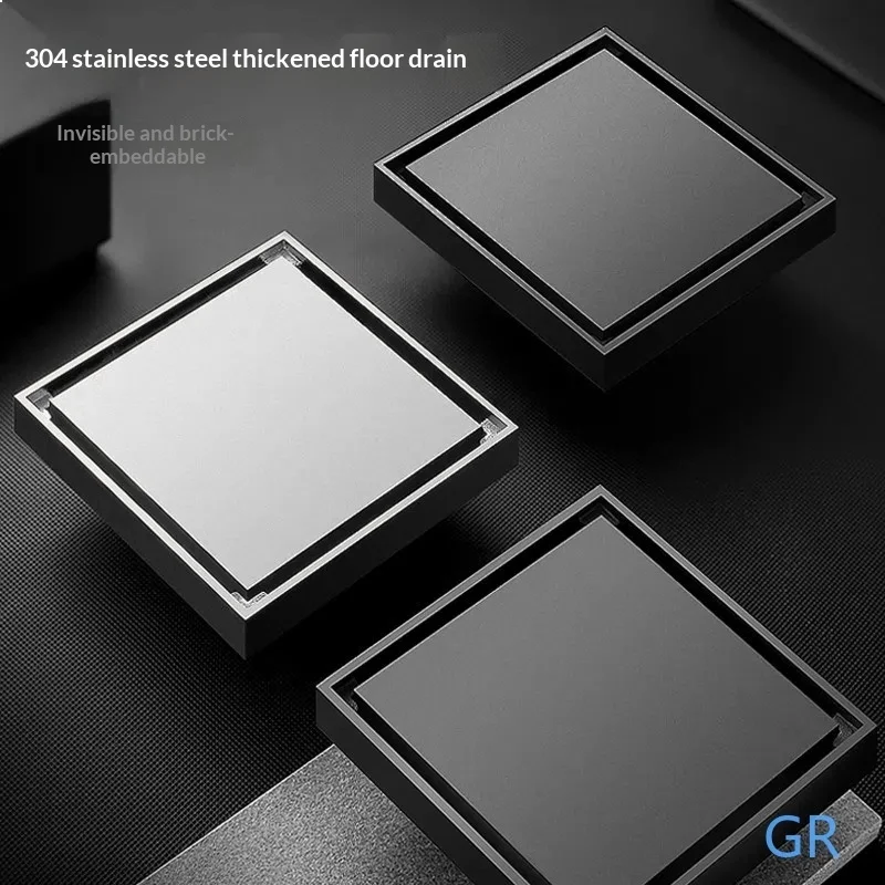 304 Stainless Steel Square Invisible Floor Drain Tile Insert Shower Bathroom Anti-Odor