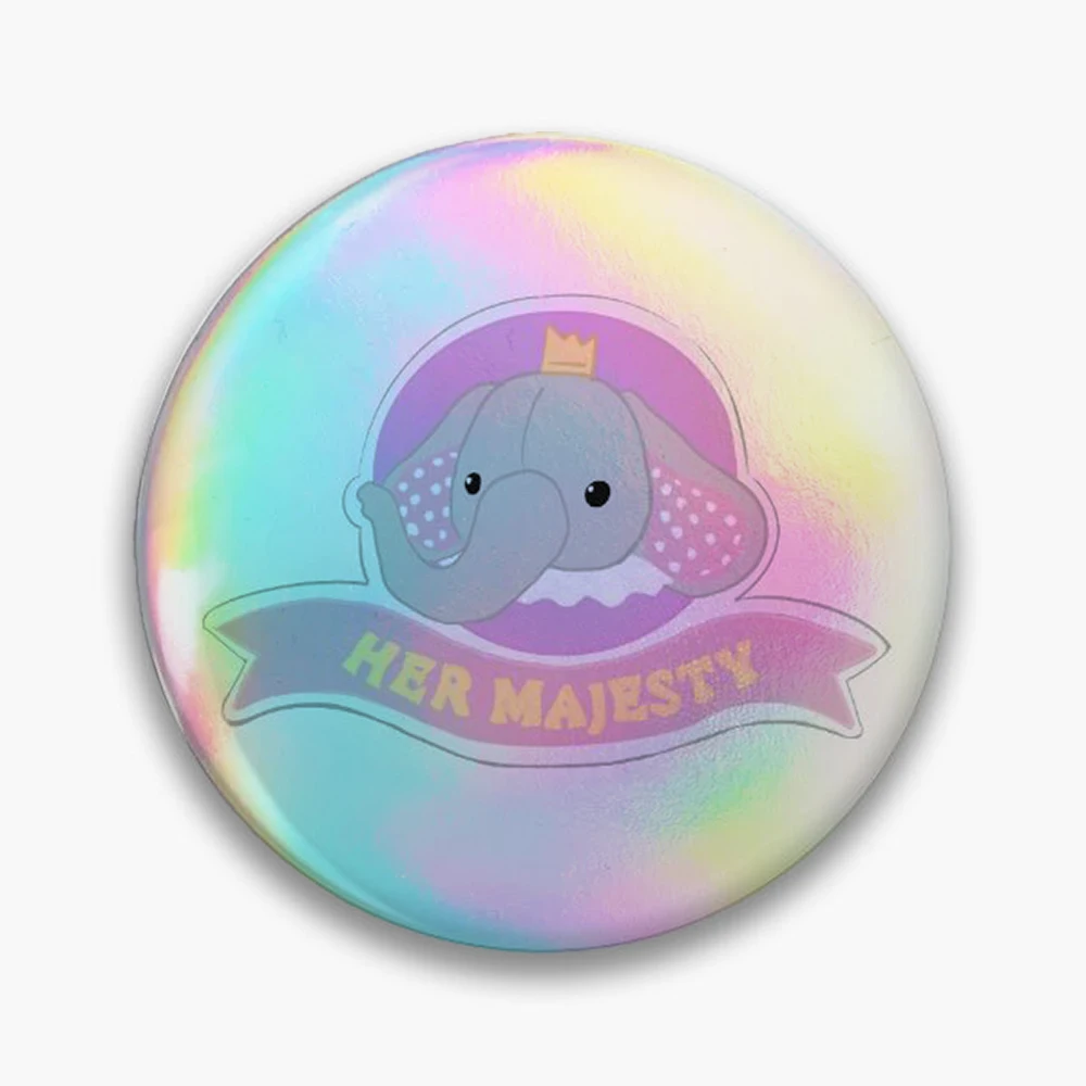 Her Majesty, Cutie the Elephant. Pin Holographic Star Heart Pin Brooches Laminated Button Fashion Accessory
