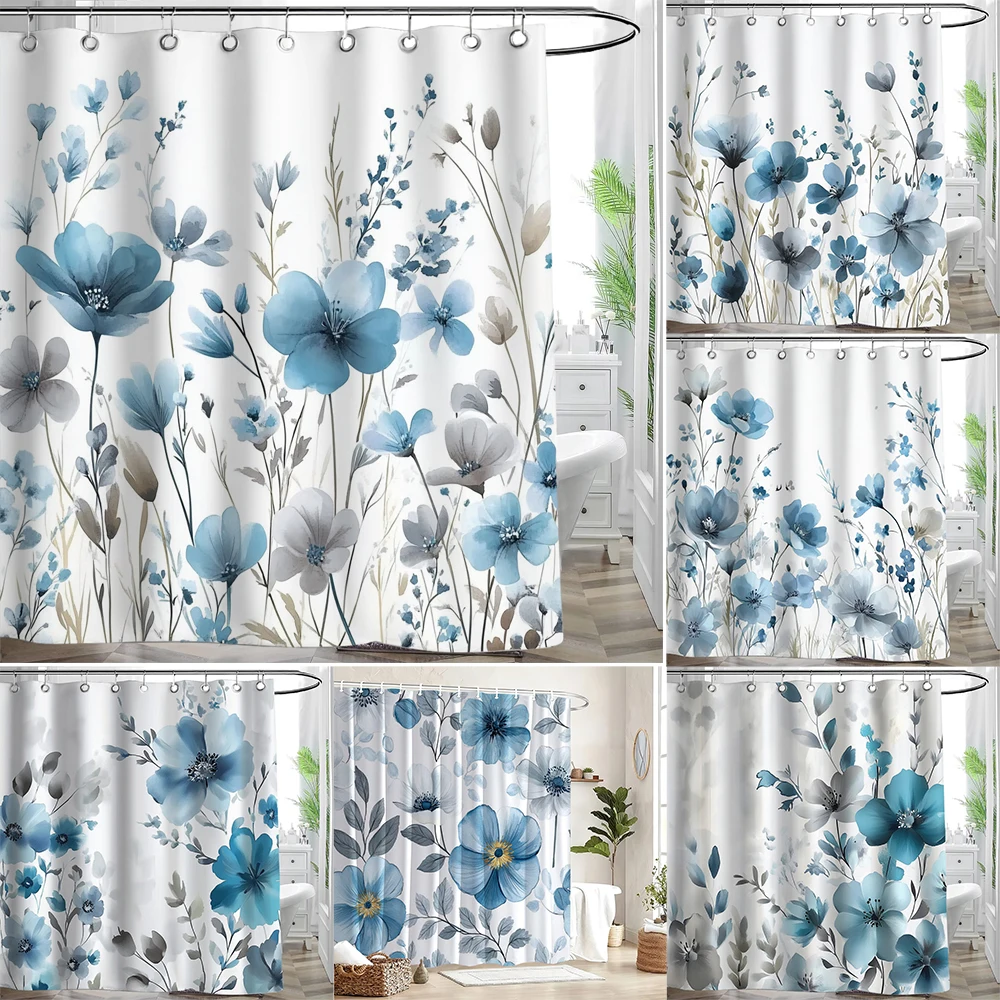 1pc Beautiful Flower Printed Waterproof Shower Curtain With 12 Plastic Hooks, Bathroom Divider, Bathroom Decor Window Curtain