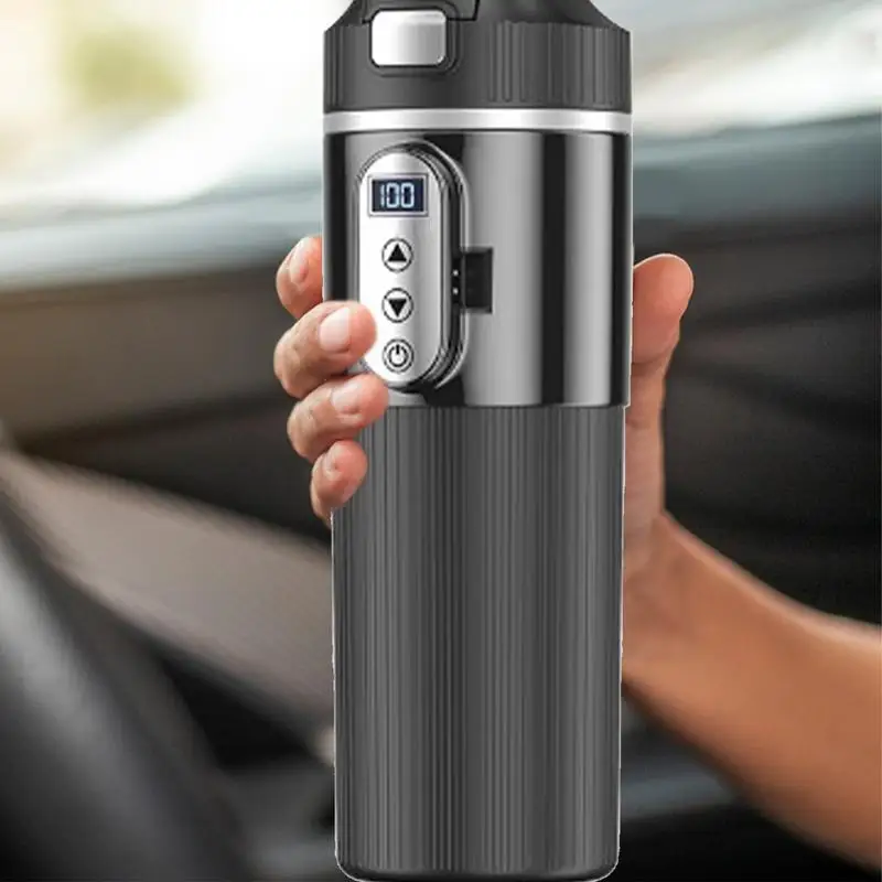 12/24V Portable Car Heating Cup 500ml Electric Kettle Stainless Steel Water Warmer Bottle Car Heating Cup Coffee Mug LCD Display