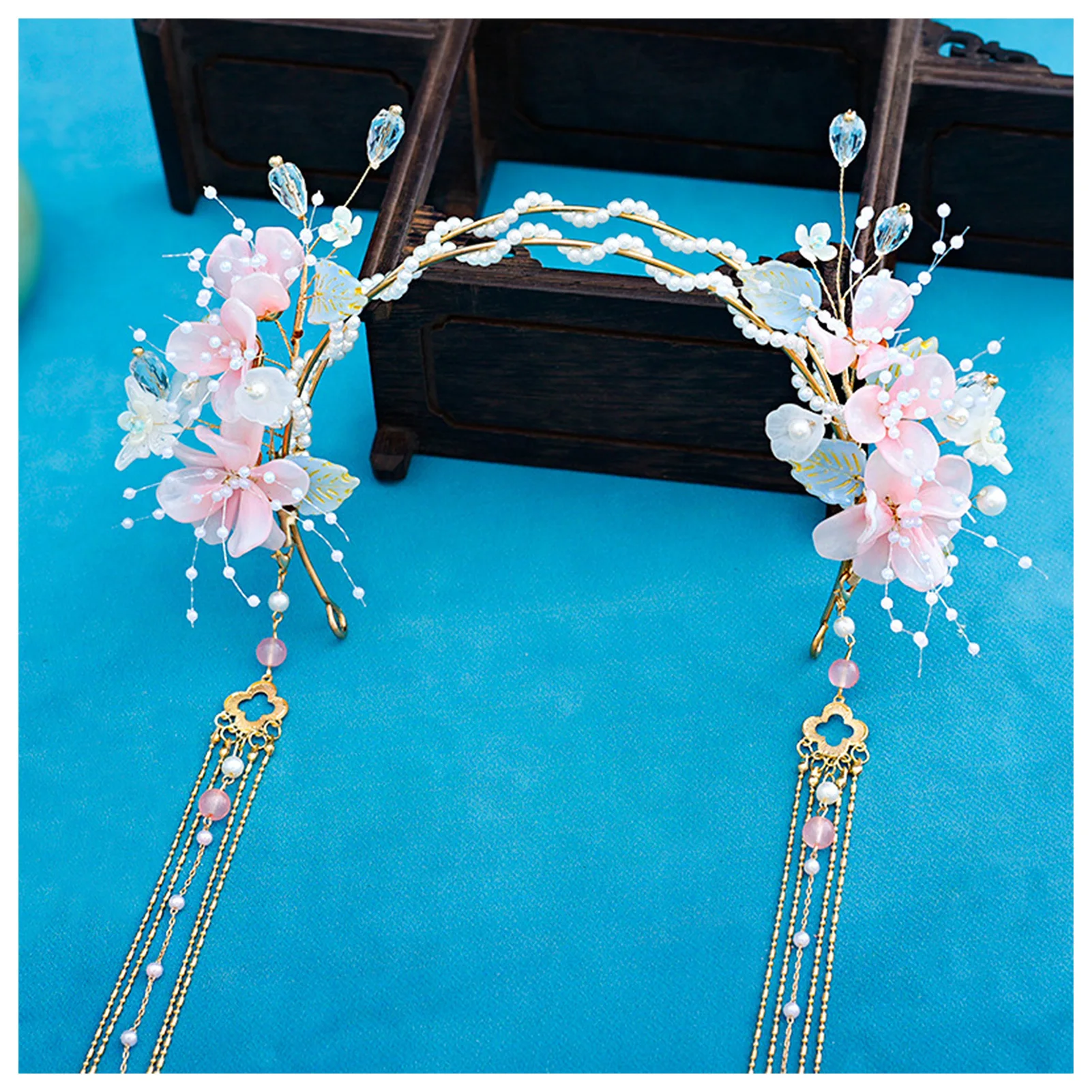 Colored Glaze Pink Flower Headband Sparkling Colored Glaze Luxurious Ornaments for Birthday Stage Party Show Dress up