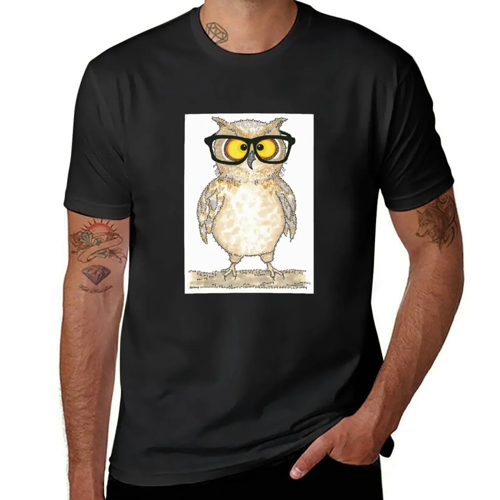 

Cute Wise Owl T-Shirt oversizeds man clothes oversized graphic tee men t shirts high quality