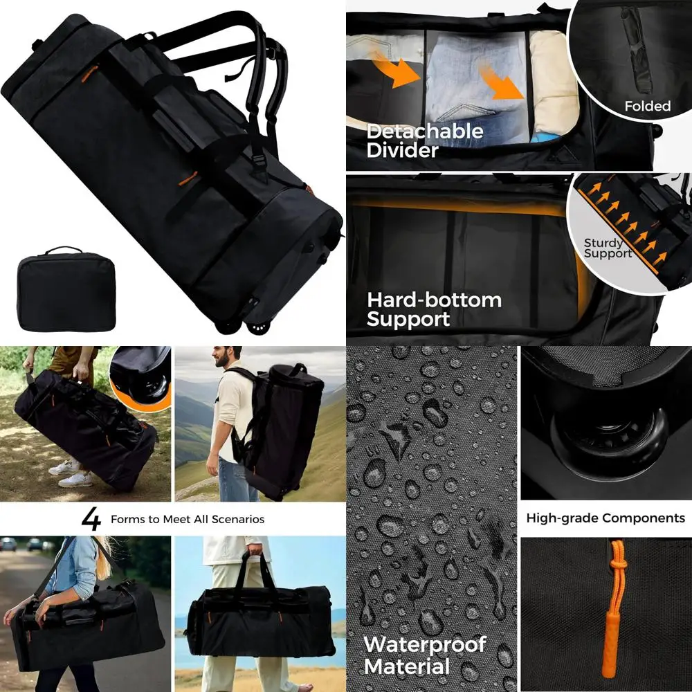 حقيبة من القماش الخشن مقاومة للماء ذات تحميل ثقيل 110 لتر/120 لتر - تصميم بدون أكياس وعجلات وأشرطة كتف وفواصل للسفر #1